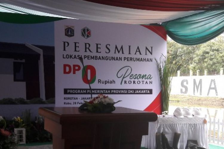 Suasana di lokasi upacara groundbreaking rumah DP 0 Rupiah di Rorotan, Jakarta Utara, Rabu (28/2/2018)