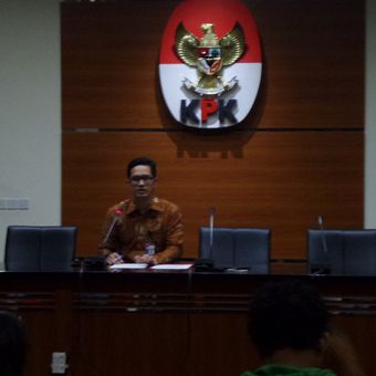 Juru Bicara KPK Febri Diansyah di Gedung KPK Jakarta, Selasa (23/1/2018).