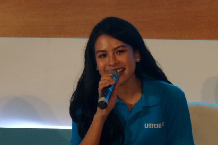 Aktris dan penyanyi Maudy Ayunda ketika menghadiri peluncuran kampanye Ubah dengan Suara oleh Listerine di kawasan Cikini, Jakarta Pusat, Rabu (20/2/2019).