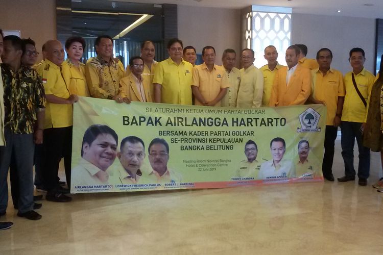 Ketua Umum Golkar Airlangga Hartarto saat konsolidasi bersama pengurus DPD Golkar Kepulauan Bangka Belitung, Sabtu (22/6/2019).