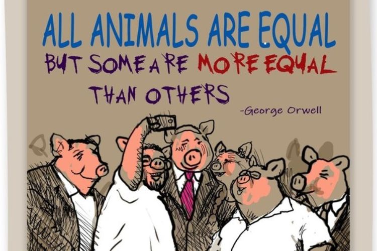 Karikatur karya Avi Katz yang menggambarkan Perdana Menteri Israel Benjamin Netanyahu dan anggota parlemen sayap kanan dengan babi.