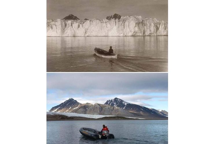 Pegunungan di Perairan Arktik 100 tahun lalu masih tertutup es tebal dan sekarang hanya tersisa sangat sedikit.