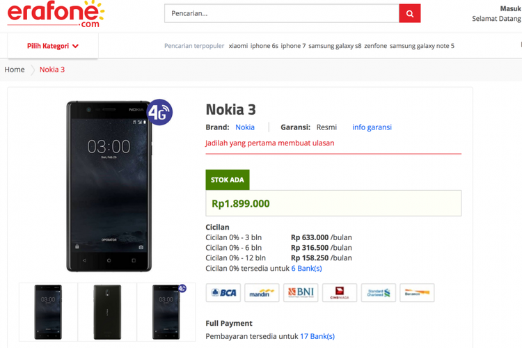 Nokia 3 tersedia di Erafone