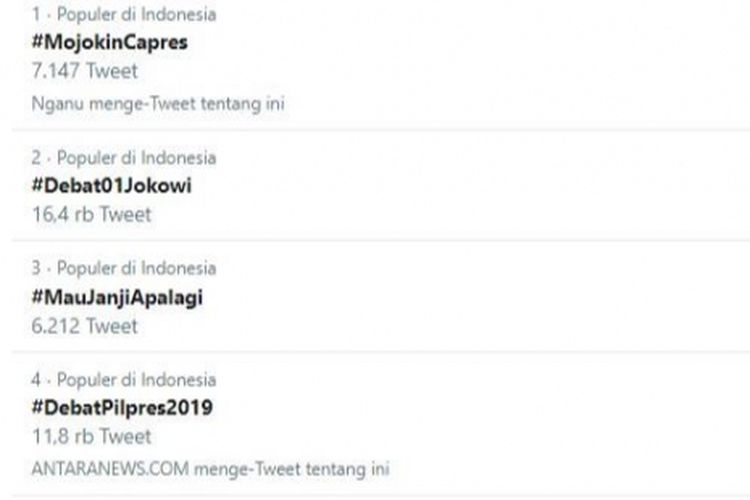 Trending topik Twitter Indonesia 17/1/2019