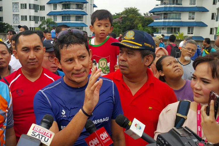 Wakil Gubernur DKI Jakarta, Sandiaga S Uno usai berlari di CFD JLNT Antasari.