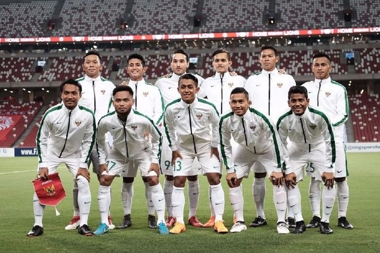 Starting line-up tim nasional U-23 Indonesia saat berhadapan dengan timnas U-23 Singapura di Stadion Nasional, Rabu (21/3/2018).