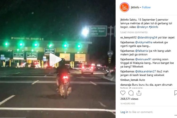Motor masuk tol dalam kota viral di media sosial.