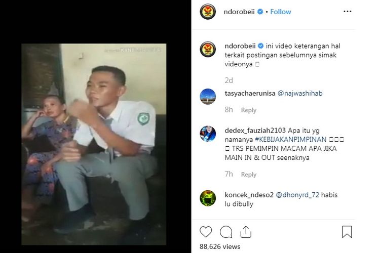 Di akun Instagram @ndorobeii, video berdurasi 6.35 detik, Koko didampingi ibunya menceritakan kisahnya yang gagal menjadi Paskibraka Labuhan batu karena diganti anak pejabat. 