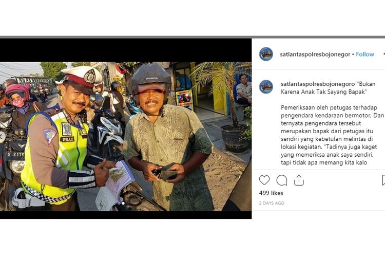 Polisi Bojonegoro merazia ayah mertuanya sendiri saat Operasi Patuh Semeru, Senin (9/9/2019). 