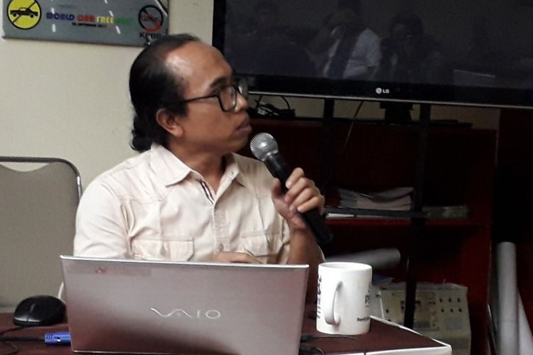 Ahmad Safrudin, inisiator CFD dari Koalisi Penghapusan Bensin Bertimbal (KPBB) dalam diskusi Stop Politisiasi CFD! Kembalikan ke Kihittah-nyadi Gedung Sarinah, Jumat (4/5/2018).