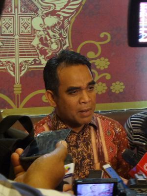 Ketua Fraksi Gerindra Ahmad Muzani di SCBD Jakarta, Minggu (22/10/2017).