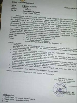 Sebuah surat palsu yang mengatasnamakan Sekretaris Utama Badan Kepegawaian Negara (BKN) beredar di media sosial yang mengabarkan info pengumuman kelulusan pengganti PNS dan Tenaga Honorer Kategori (THK)-II yang mengundurkan diri Tahun Anggaran 2018.