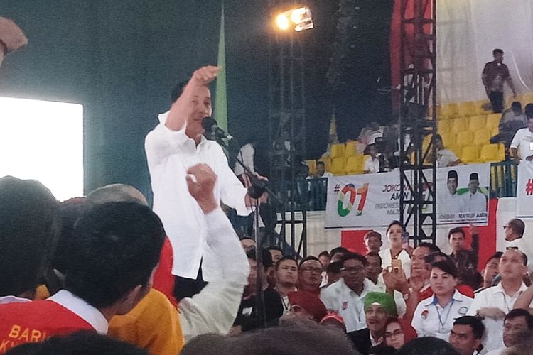 Jokowi saat orasi politik di Pertemuan Terbatas Calon Presiden Nomor Urut 01 Joko Widodo dengan Masyarakat Sumatera Utara pada Jumat (5/4/2019) malam 