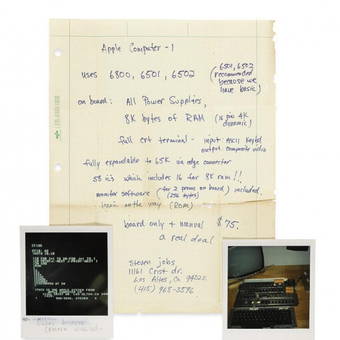 Tulisan tangan Steve Jobs yang mendeskripsikan spesifikasi Apple-1 hendak dilelang. 