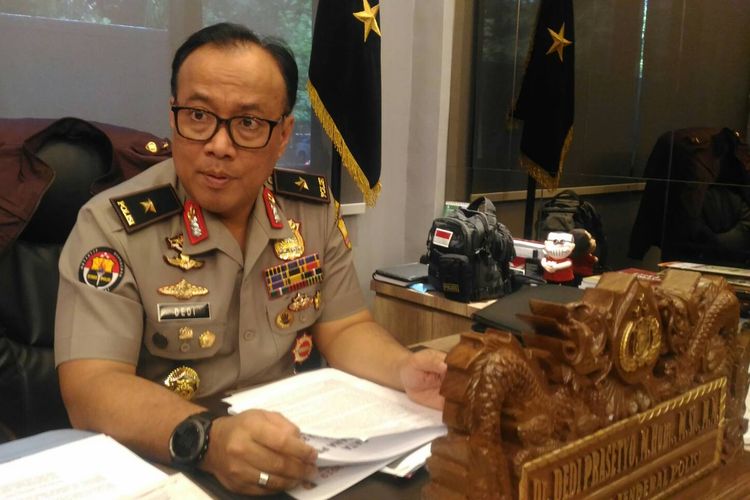 Kepala Biro Penerangan Masyarakat Humas Brigjen (pol) Dedi Prasetyo di Gedung Humas Mabes Polri, Jakarta, Senin (1/4/2019). 