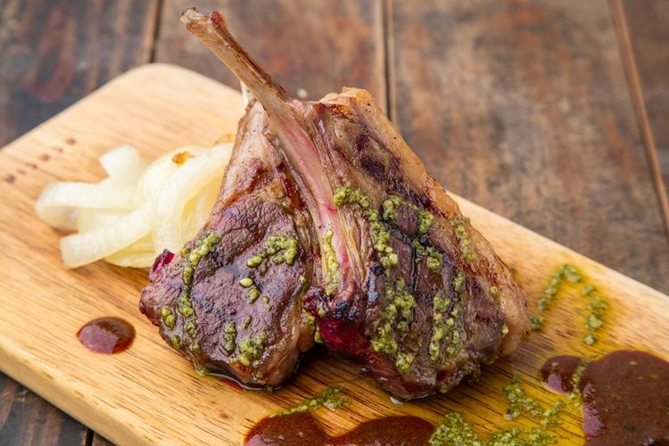 Grilled Lamb with Basil Sauce.