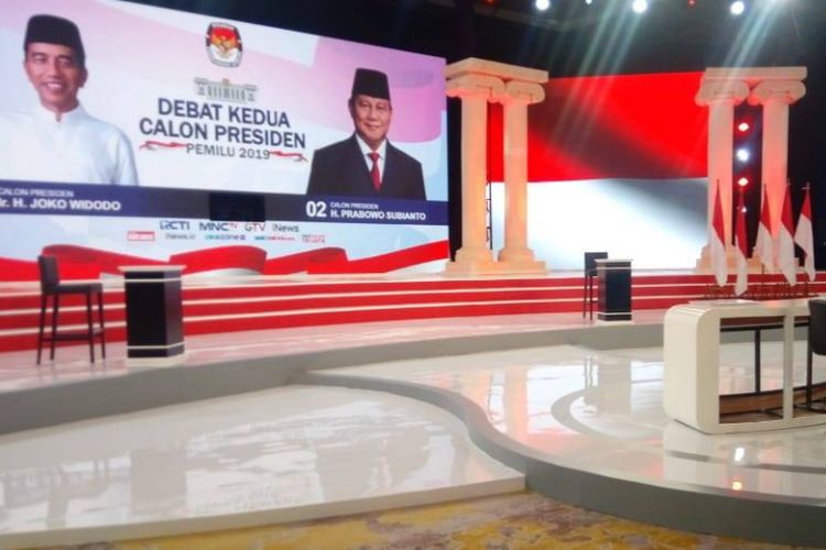 Panggung debat kedua capres di Hotel Sultan, Senayan, Jakarta Pusat, Sabtu (16/2/2019).
