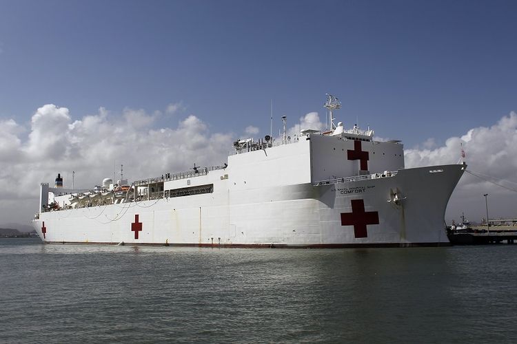 Kapal rumah sakit milik Angkatan Laut Amerika Serikat USNS Comfort yang akan dikirim dalam misi kemanusiaan membantu para pengungsi Venezuela.
