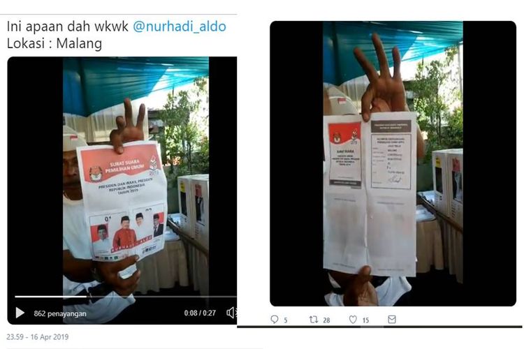 Tangkapan layar surat suara capres cawapres yang ditempel foto Nurhadi-Aldo.
