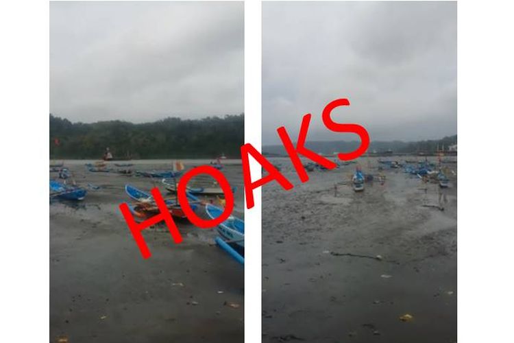 Hoaks, video yang menampilkan kondisi air laut yang surut sejauh 20 meter di pesisir Cilacap, Jawa Tengah.