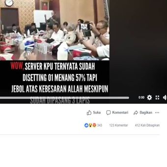 Video di Facebook yang menyebut server KPU telah diatur memenangkan capres dan cawapres tertentu.