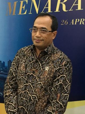 Menteri Perhubungan Budi Karya Sumadi saat acara peresmian gedung Menara Kompas, Kamis (26/4/2018).