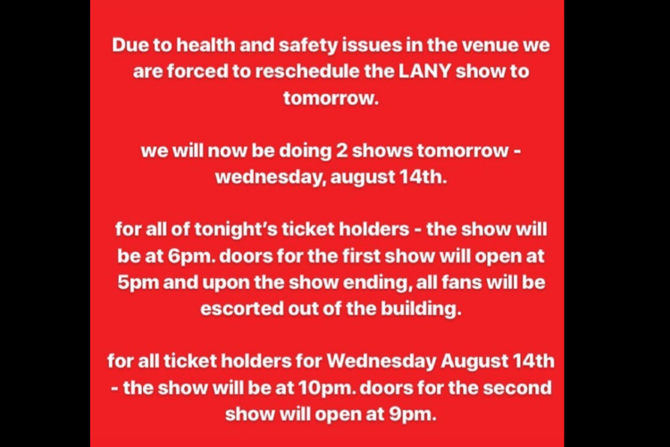 Pengumuman konser LANY batal pada Selasa (13/8/2019) malam.