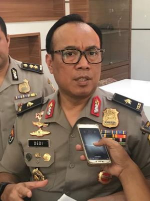 Kepala Biro Penerangan Masyarakat Polri Brigjen Pol Dedi Prasetyo di Gedung Humas Mabes Polri, Jakarta Selatan, Kamis (14/2/2019).