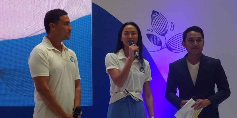 Brand Partner Danone Aqua, Hamish Daud dan Kelly Tandiono di Mal Gandaria City, Jakarta Selatan, Rabu (7/8/2019).