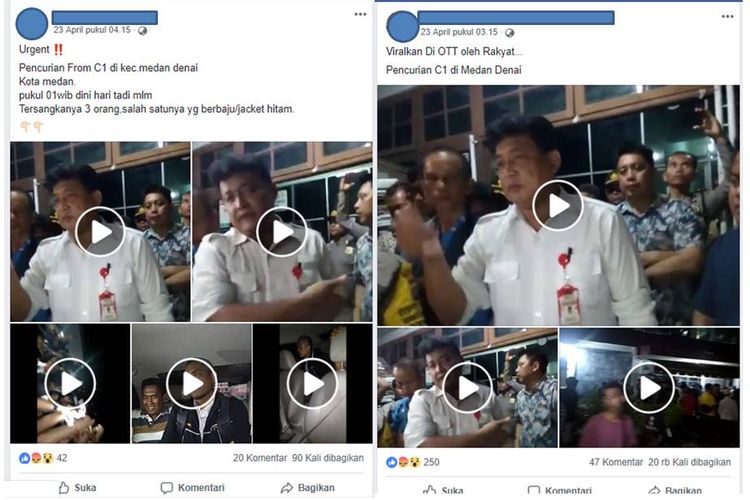 Tangkapan layar unggahan video yang menuding adanya pencurian formulir C1 di Kota Medan