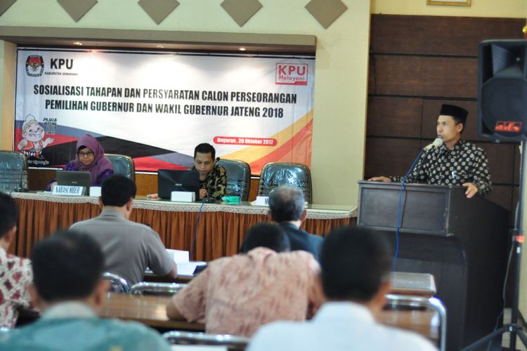 Sosialisasi tahapan dan persyaratan calon perseorangan pemilihan gubernur dan wakil gubernur diselenggarakan KPU Kabupaten Semarang, Kamis (26/10/2017).