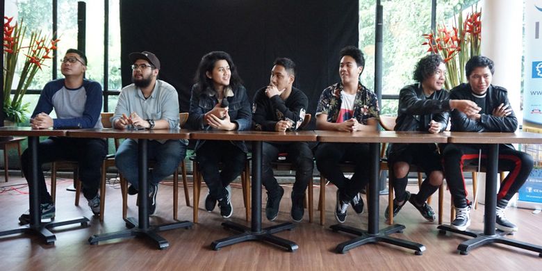 Grup band Ringgo 5 dalam jumpa pers di kawasan Kebayoran Baru, Jakarta Selatan, Kamis (16/2/2018).