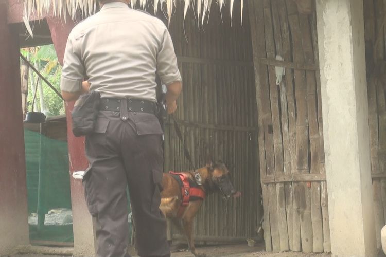 Anjing pelacak dari Polda Sumsel yang diterjukan ke lokasi sempat dua kali masuk ke dalam gudang yang ada dibawah rumah bebentuk panggung yang sebelumnya cukup lama diendus anjing pelacak tersebut