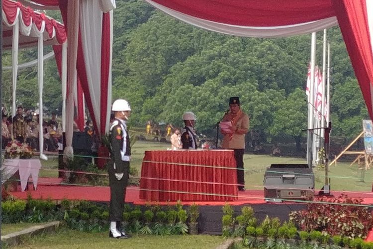 Ketua Kwartir Nasional Gerakan Pramuka Adhyaksa Dault di Raimuna Nasional XI, Senin (14/8/2017).