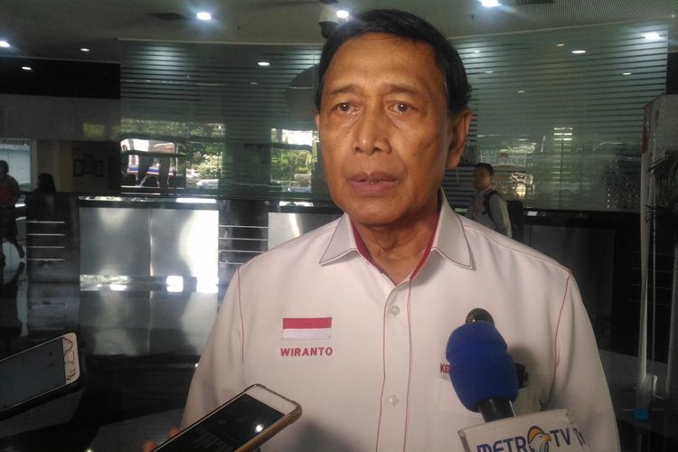 Menteri Koordinator Bidang Politik, Hukum, dan Keamanan (Menko Polhukam) Wiranto di Gedung PPATK, Jakarta Pusat, Selasa (28/5/2019).  