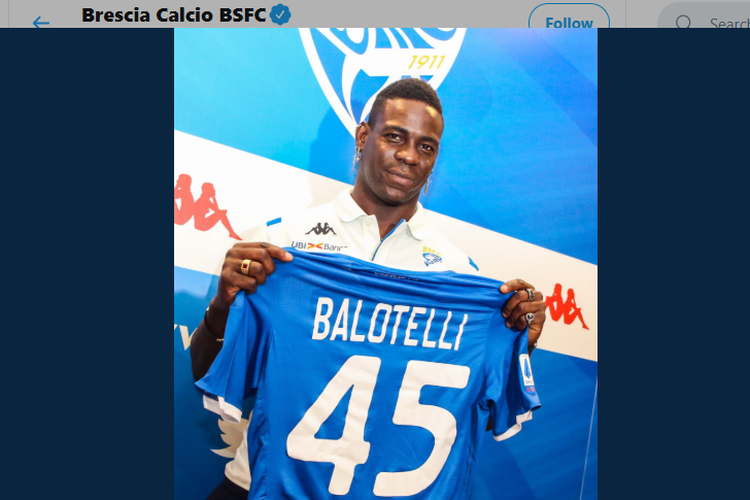 Mario Balotelli resmi bergabung dengan Brescia, 20 Agustus 2019. 