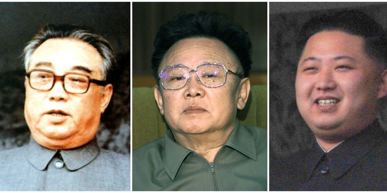 Kombinasi para Pemimpin Korea Utara dari kiri ke kanan: Kim Il Sung, Kim Jong Il, dan Kim Jong Un.