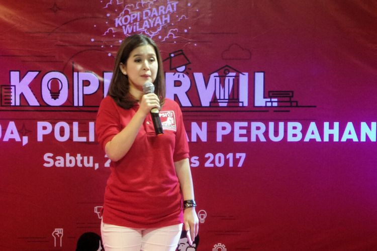 Ketua Umum Partai Solidaritas Indonesia (PSI) Grace Natalie saat menghadiri acara Kopi Darat Wilayah PSI DKI Jakarta, di Hotel Novotel, Jakarta, Sabtu (26/8/2017). 