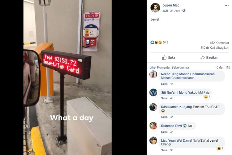 Salah satu pengguna Facebook, Supra Mac (27) mengunggah tagihan parkir sebesar Rp 32 juta pada Rabu (24/4/2019)