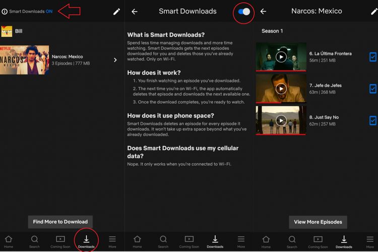 Ilustrasi menu fitur Smart Downloads Netflix