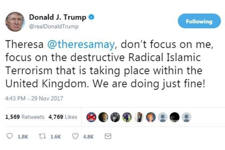 Trump salah menautkan akun PM Inggris Theresa May dengan akun milik wanita yang bernama sama.