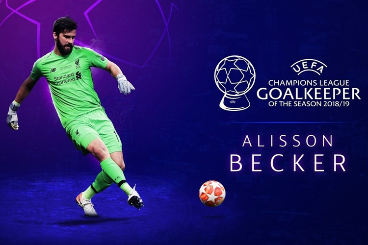 Alisson Becker, yang diberi gelar Kiper Terbaik Eropa usai memenangi Liga Champions 2018-2019 bersama Liverpool.
