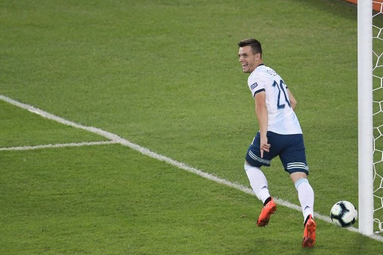 Giovani Lo Celso merayakan golnya pada pertandingan Venezuela vs Argentina dalam babak perempat final Copa America 2019 di Stadion Maracana, 28 Juni 2019. 