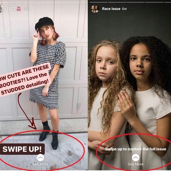 Fitur tautan di Instagram Story atau swipe-up di akun Selebgram Brooklyn and Bailey McKnight dan National Geographic.