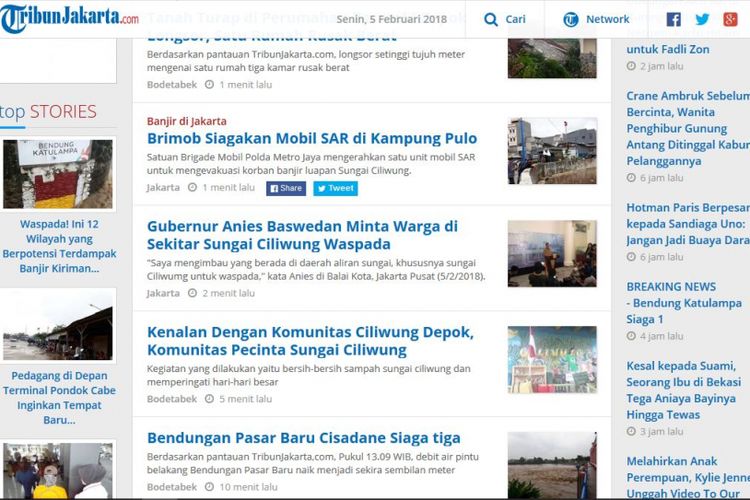 Tampilan portal berita TribunJakarta.com yang baru diluncurkan. 