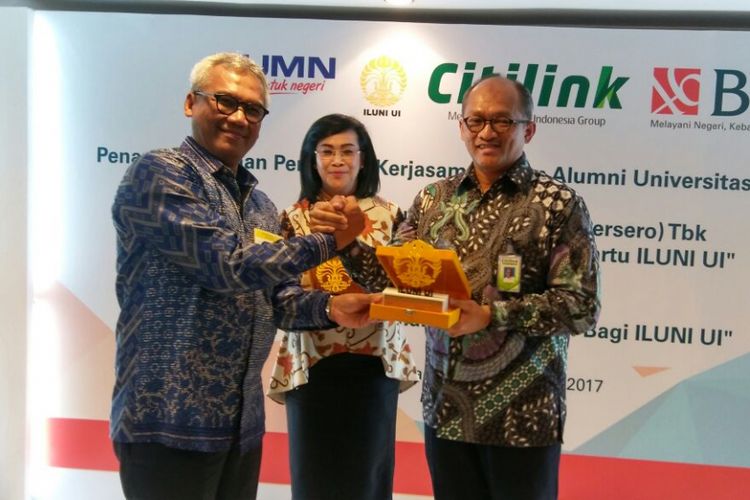Penandatanganan kerja sama BNI, Citilink, dan Ikatan Alumni Universitas Indonesia (Iluni UI), Senin (20/11/2017).