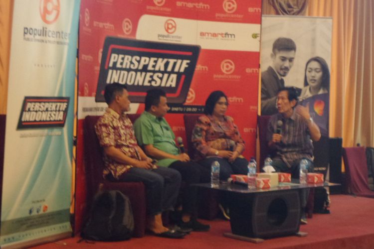 Diskusi Perspektif Indonesia bersama Populi Center dan Smart FM di Menteng, Jakarta Pusat, Sabtu (27/1/2018).