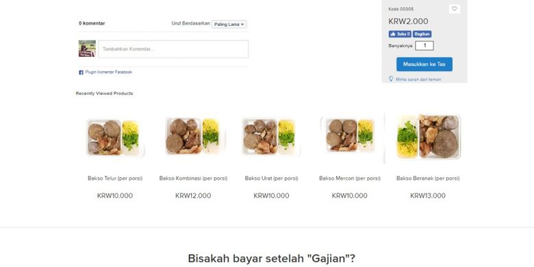 Aneka jenis bakso siap saji yang dijual di Bakso Bejo Korea, lewat website resminya bejokorea.com.