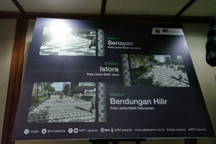 Banner konsep penataan trotoar Jalan Sudirman dan Jalan M.H Thamrin di Balai Kota DKI Jakarta, Selasa (6/2/2018). 