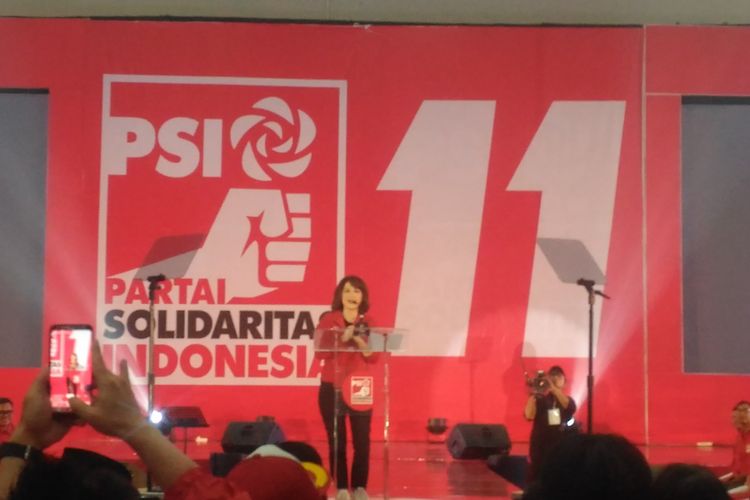 Ketua Umum Partai Solidaritas Indonesia (PSI), Grace Natalie, Jiexpo Kemayoran, Jakarta Pusat, Kamis (11/4/2019).
